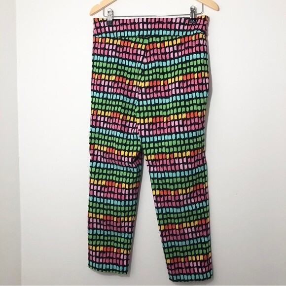 Krazy Larry Pants Womens 12 Black Rainbow Box Pull On Stretch Cropped Colorful - Picture 4 of 8